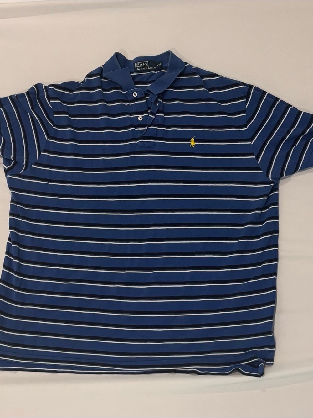 Ralph Lauren Blue Striped Polo with Yellow Pony